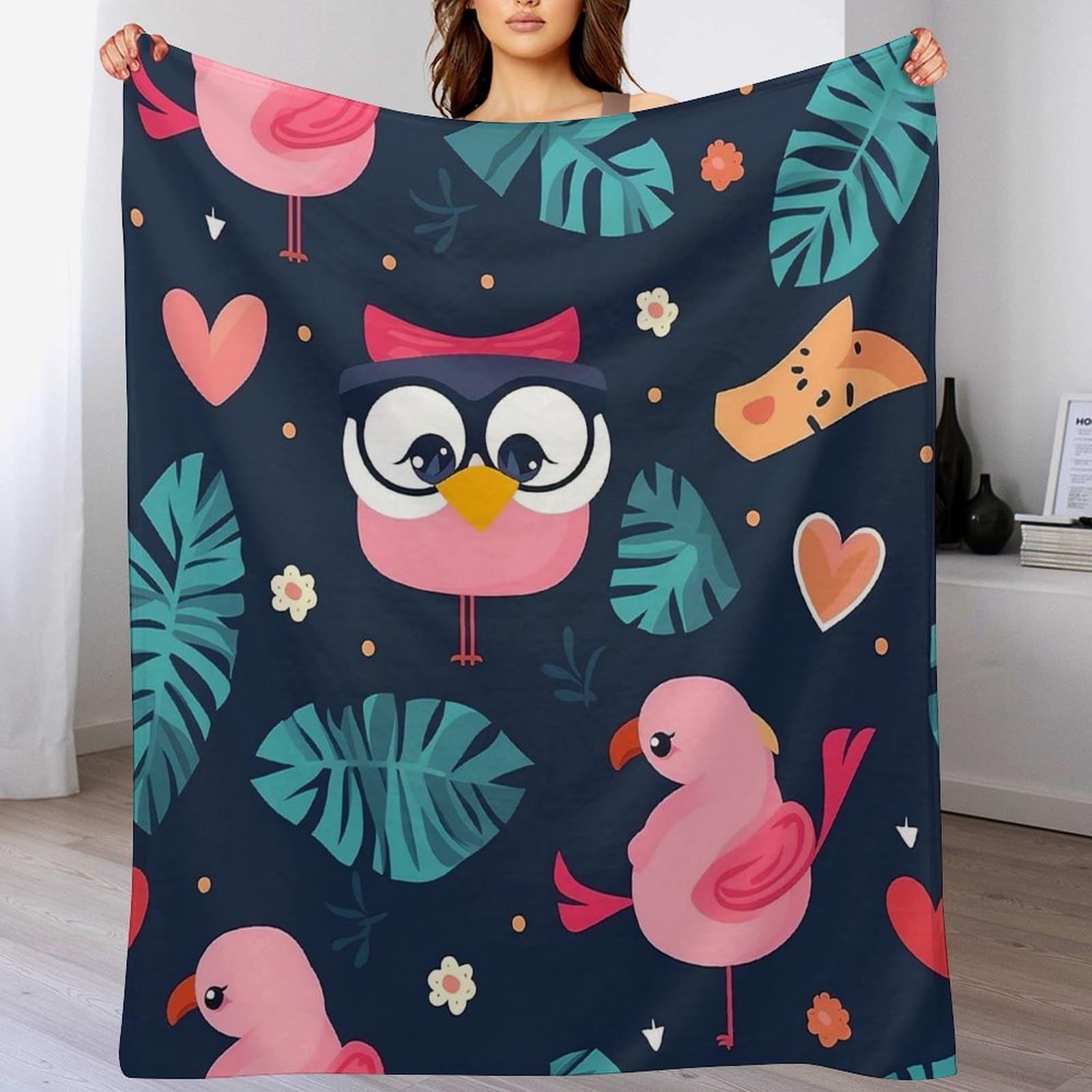 Couverture flamant rose pour canapé et salon : plaid moelleux chaud toutes saisons