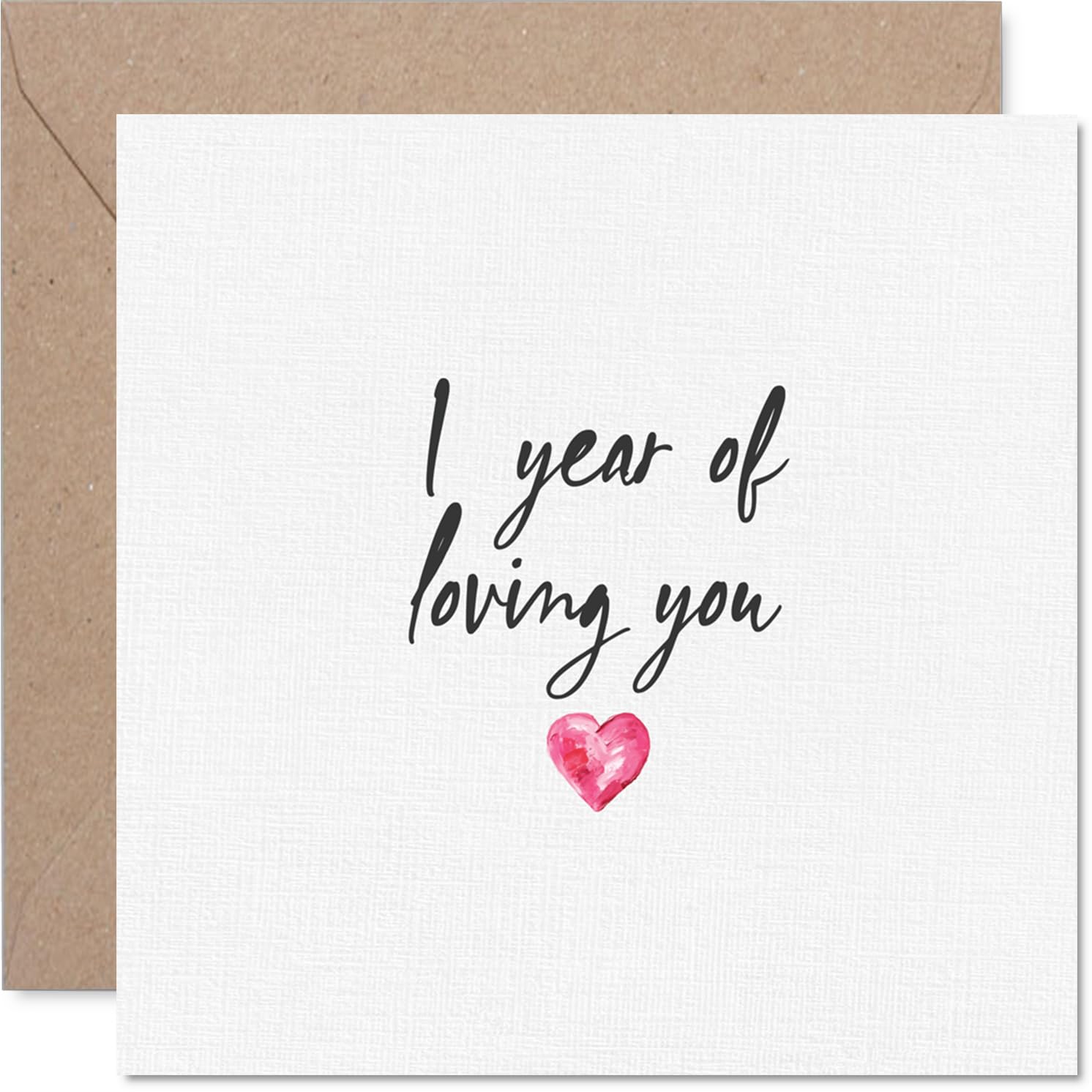 Romantic 1st Anniversary Card - A Year of Us - Pink Heart Motif with Elegant Script - Celebrate Your First Milestone Together - 145mm Square, Envelope Included