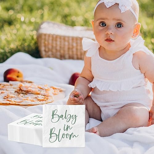 Miniatura 5 de Whaline 80 servilletas de papel para baby shower, color verde salvia, servilletas desechables para bebé, cumpleaños, almuerzo, cena, servilleta