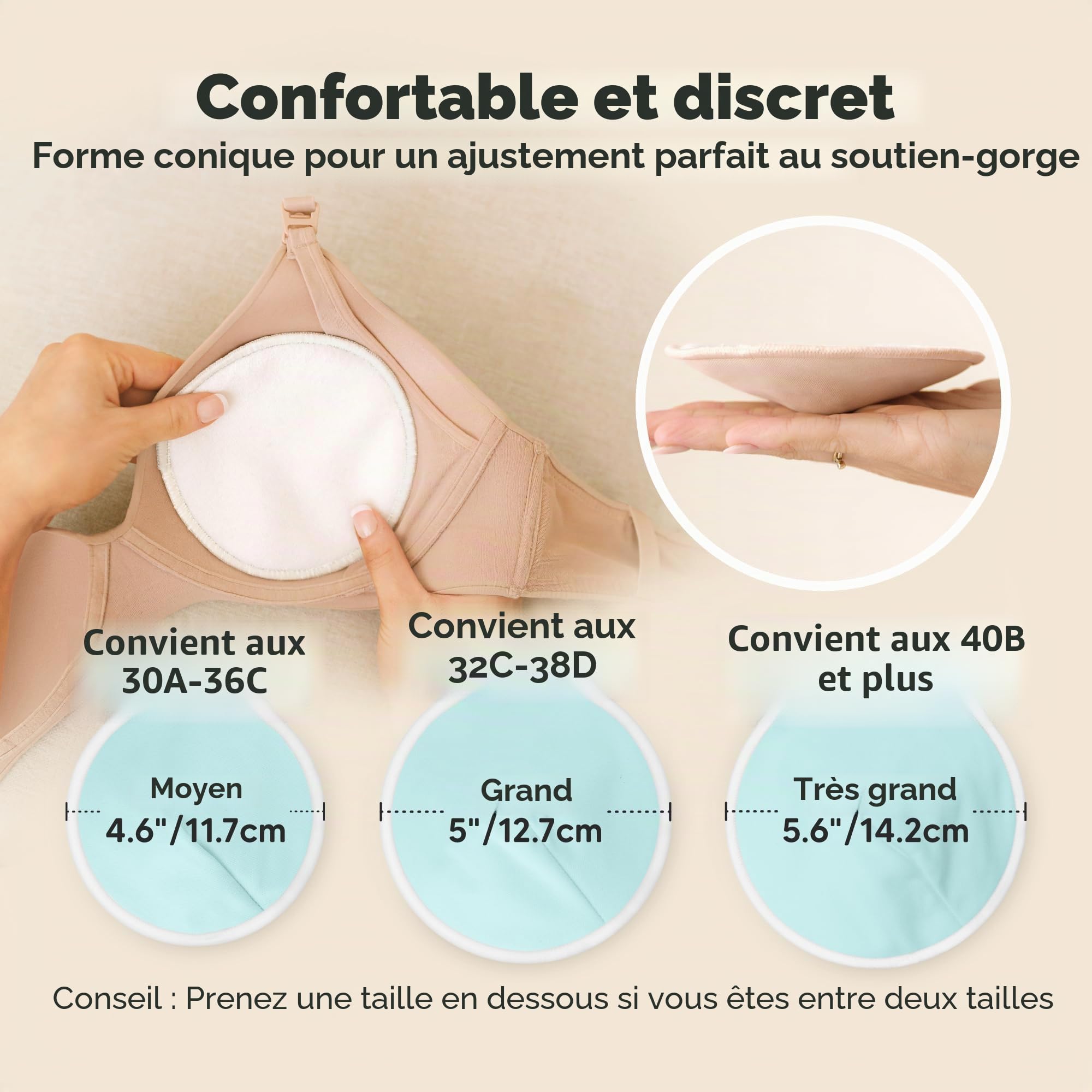 Coussinets d'allaitement en bambou biologique lavables - 14 pièces avec sac de lavage - Pastel Touch L 12cm