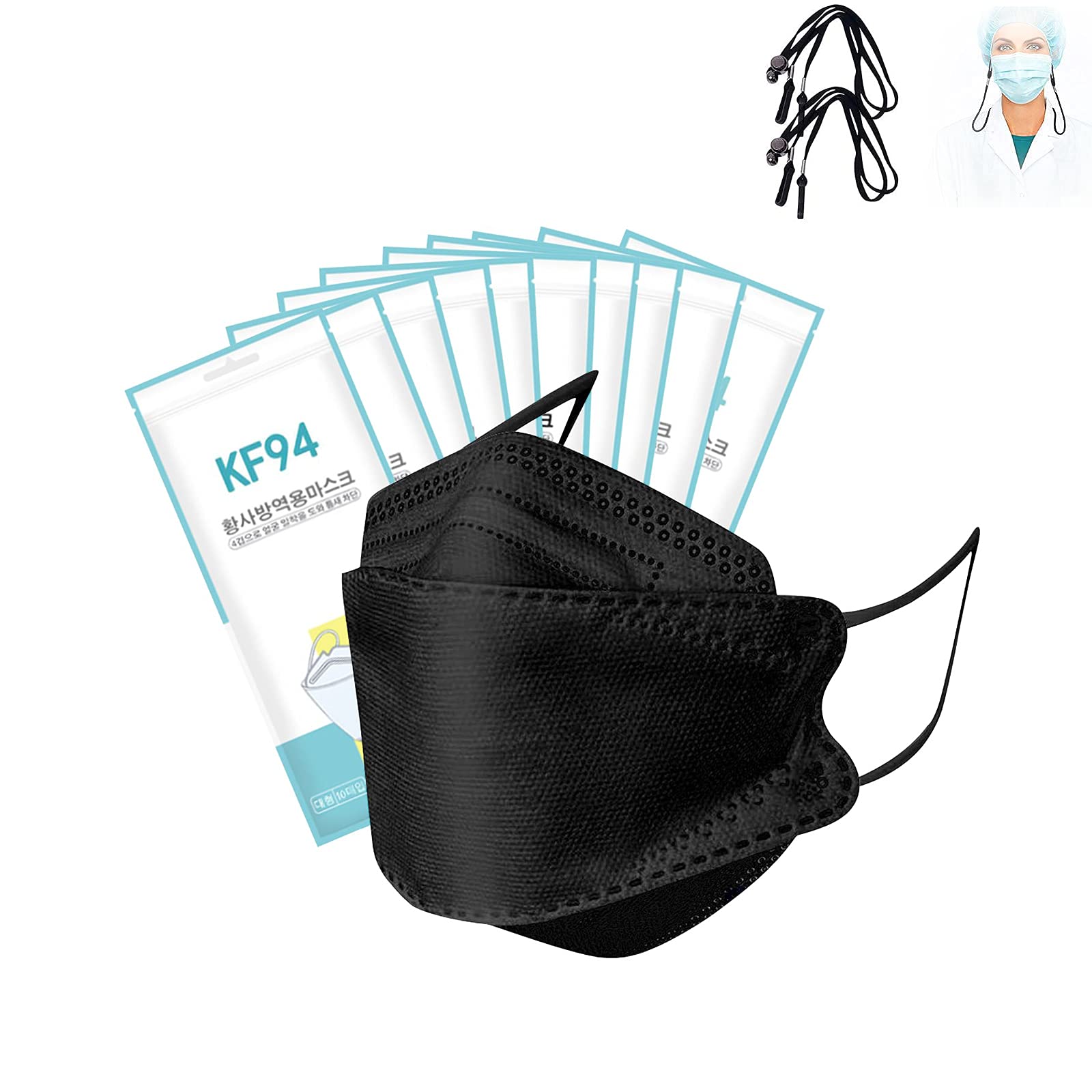 100PCS Adult's Black KF94 Face_KF94_Mask, 4-Ply Filt?r Black KF94 M�sk for Adult,3D Design Shape Face Protection Covering -Breathable and comfortable with M�sk lanyard accessories-image-29