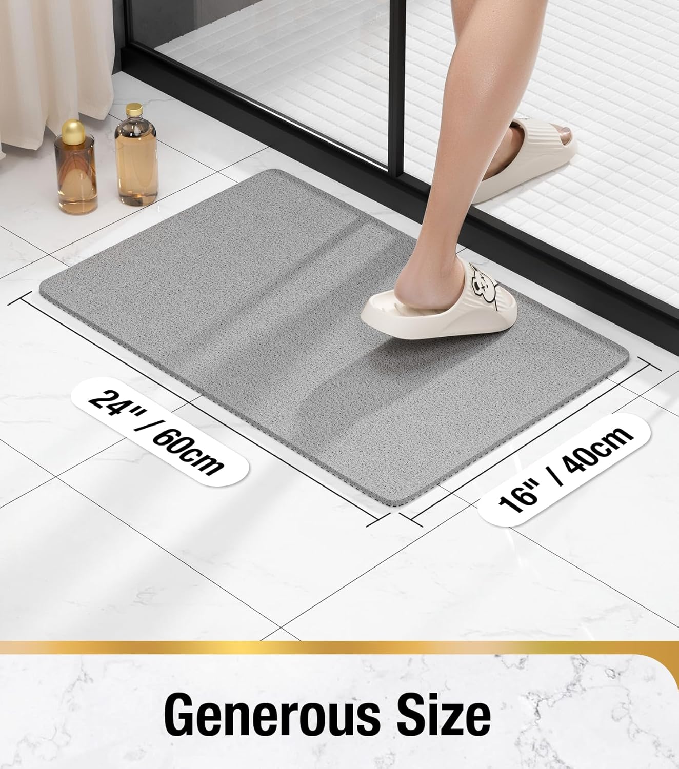 HITSLAM Shower mat Non Slip, 24 x 16 Inch Bath Mat for Tub with Drain Holes, Soft PVC Loofah Bathtub Mat Non Slip, Quick Drying Bathroom Shower Mat, Grey - Image 2