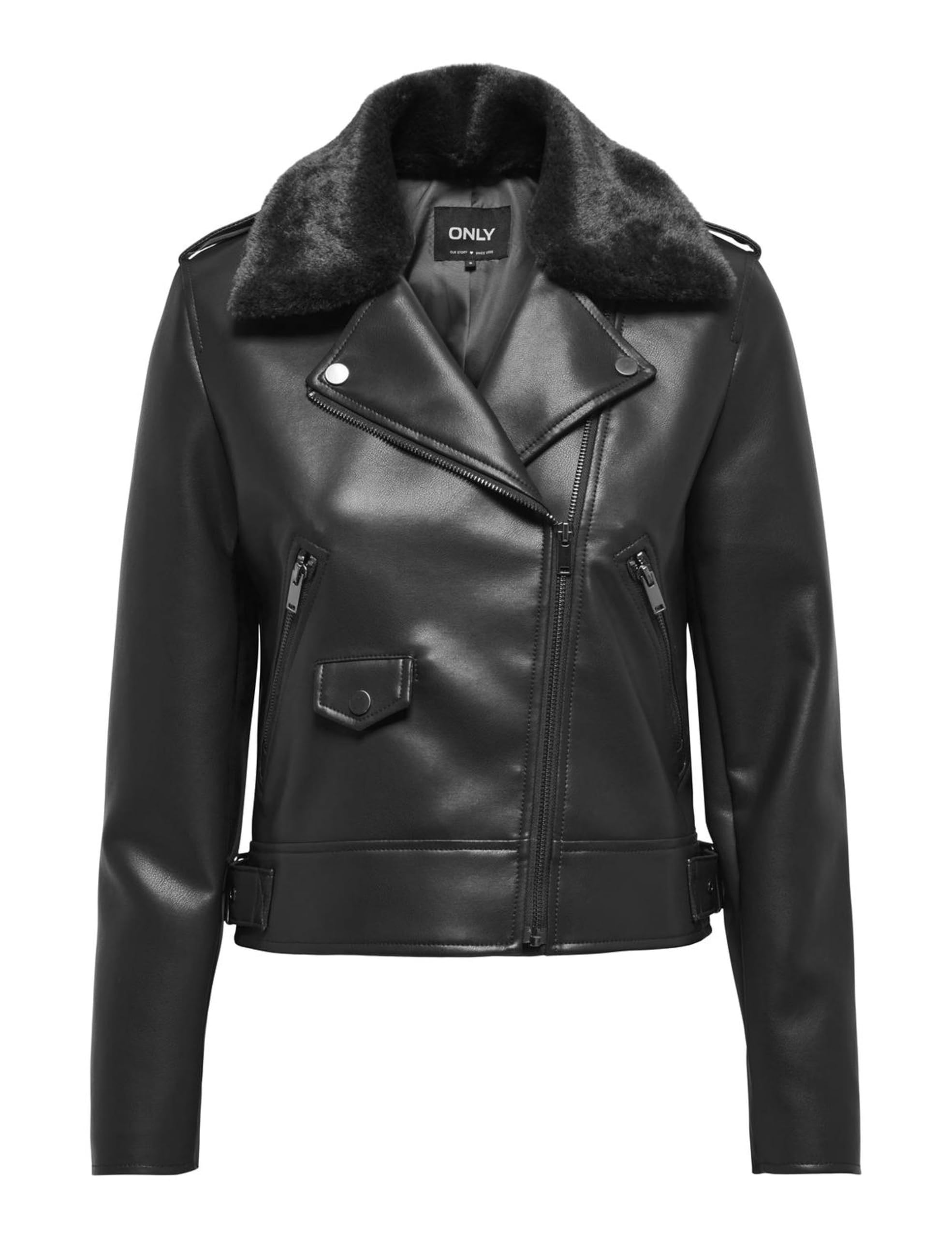 ONLY ONLVILHELMA Women's Faux Leather Biker OTW Jacket, Black, L, black, L
