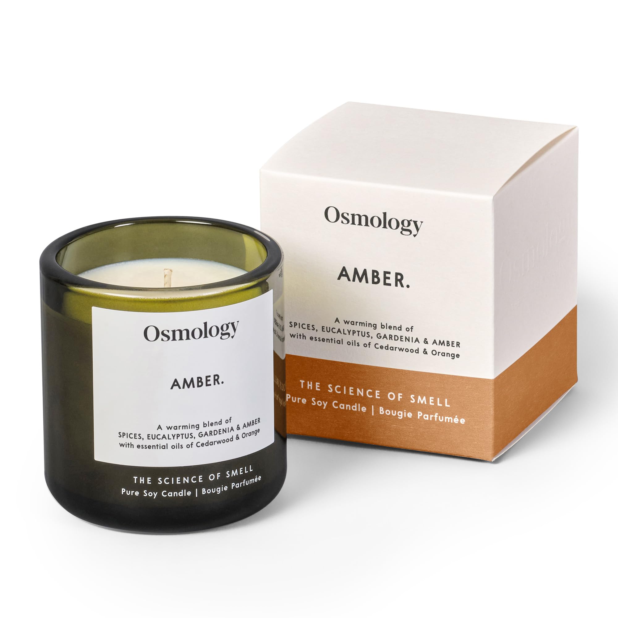 Osmology by Aery Amber Scented Candle - Amber, Eucalyptus, Gardenia, Cedarwood & Orange - Hand Poured Soy Wax Candle - 200g - 45hr Burn - Calming Aromatherapy Candle