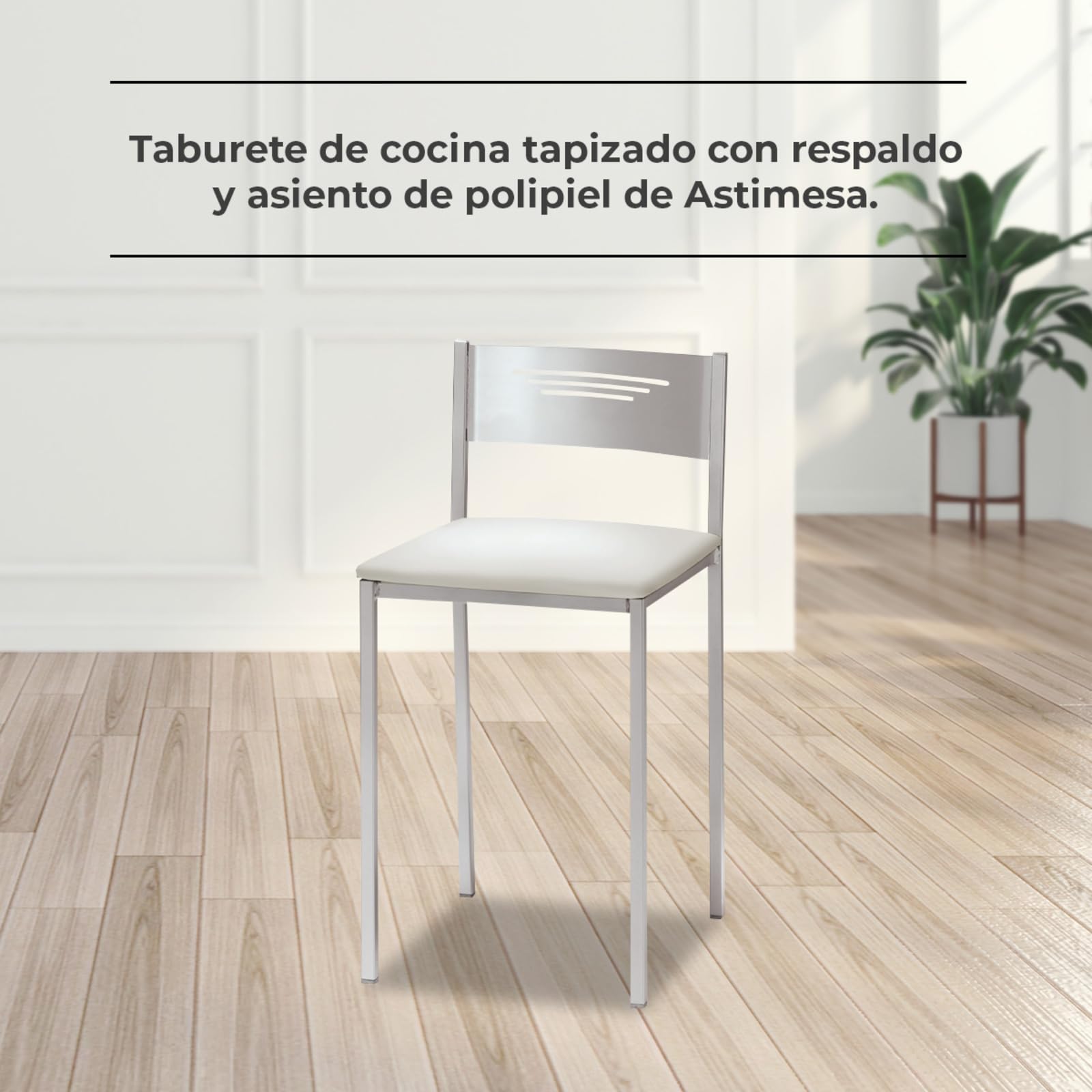 ASTIMESA Dos Taburetes de Cocina con Respaldo Polipiel beig, Altura de Asiento 45 cm