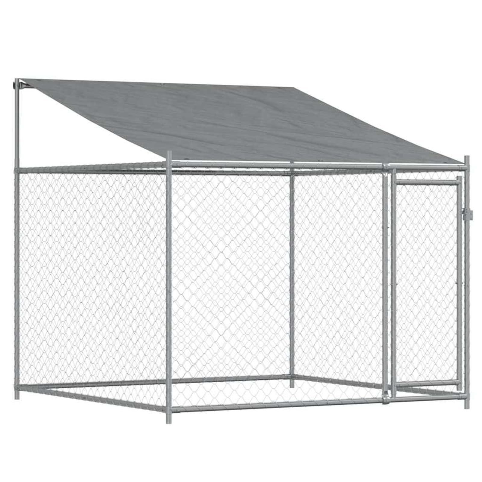 Hundezwinger mit Dach und Türen Grau 4x2x2 m, UV- & Wasserdicht Hundehütte Outdoor Hundehaus für große Hunde Garten, Verzinkter Stahl