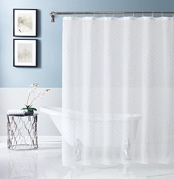 Dainty Home Sprinkles 3D Linen-Look Textured Sheer Embellished Lurex 70" x 72" Shower Curtain in Gold