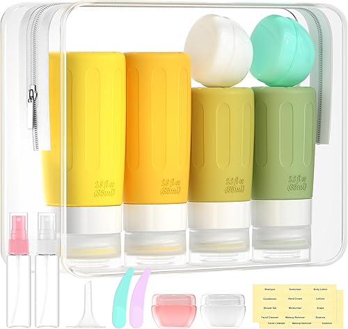 Morfone Paquete de 16 botellas de viaje para artículos de tocador, recipientes de viaje aprobados por la TSA a prueba de fugas, accesorios de viaje