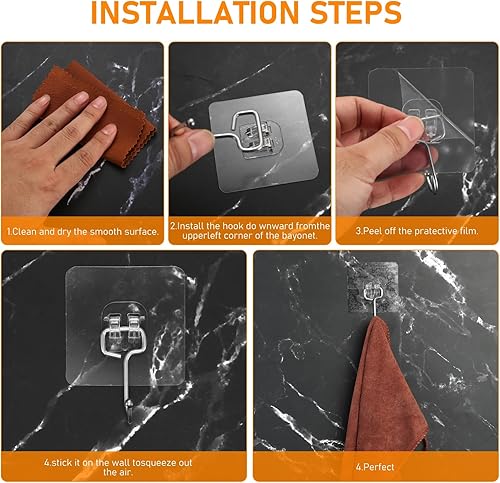 Miniatura 5 de Ganchos adhesivos, 30 ganchos adhesivos de pared para colgar ganchos autoadhesivos resistentes, ganchos adhesivos transparentes, ganchos adhesivos