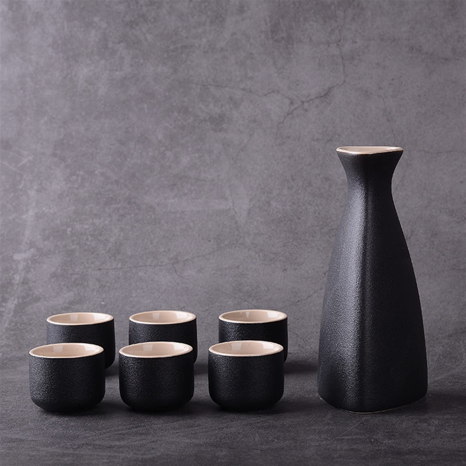 Juego de 7 piezas para servir sake de cerámica tradicional, incluye 1 olla y 6 tazas, adecuado para restaurantes familiares