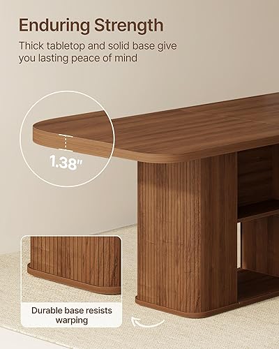 Miniatura 4 de SUNCOZE Mesa de comedor rectangular de 70.9 pulgadas para 4/6/8, mesas de comedor de mediados de siglo con mesa grande y puertas correderas