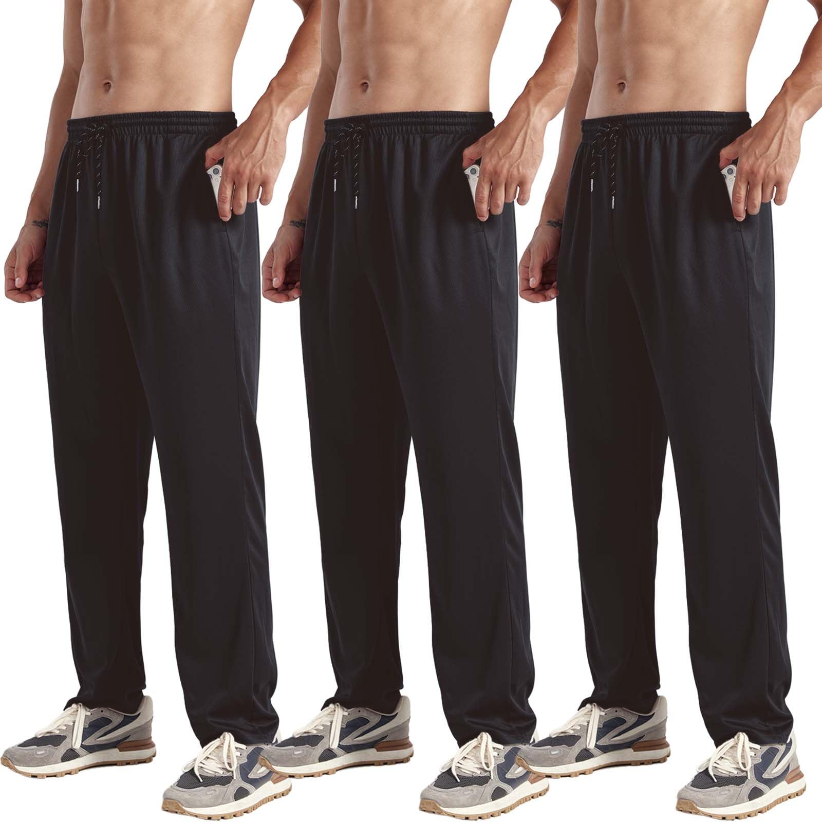 3 Pack Men's Sweatpants Open Bottom Joggers Lightweight Quick Dry Athletic Pants with Pockets for Workout & Lounge