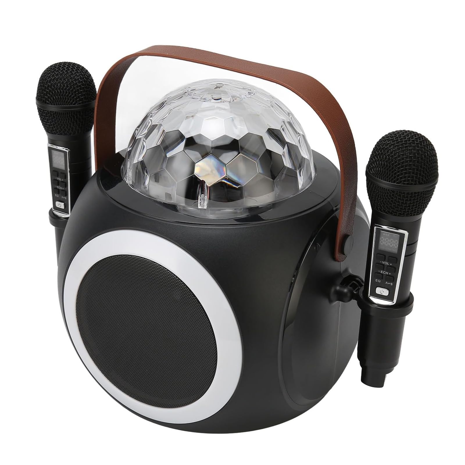 Przenośny głośnik do karaoke Bluetooth, sprzęt do karaoke ze światłami dyskotekowymi i 2 mikrofonami bezprzewodowymi, 3 rodzaje regulacji światła LED (Black)