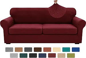 XINEAGE 2025 New 3 Pieces Couch Covers for 2 Extra Large Cushion Sofa Super Stretch Sofa Cover for 2 Large Seat Universal Loveseat Slip Cover for Living Room (Wine Red), 71"-91"(2 Cushions)