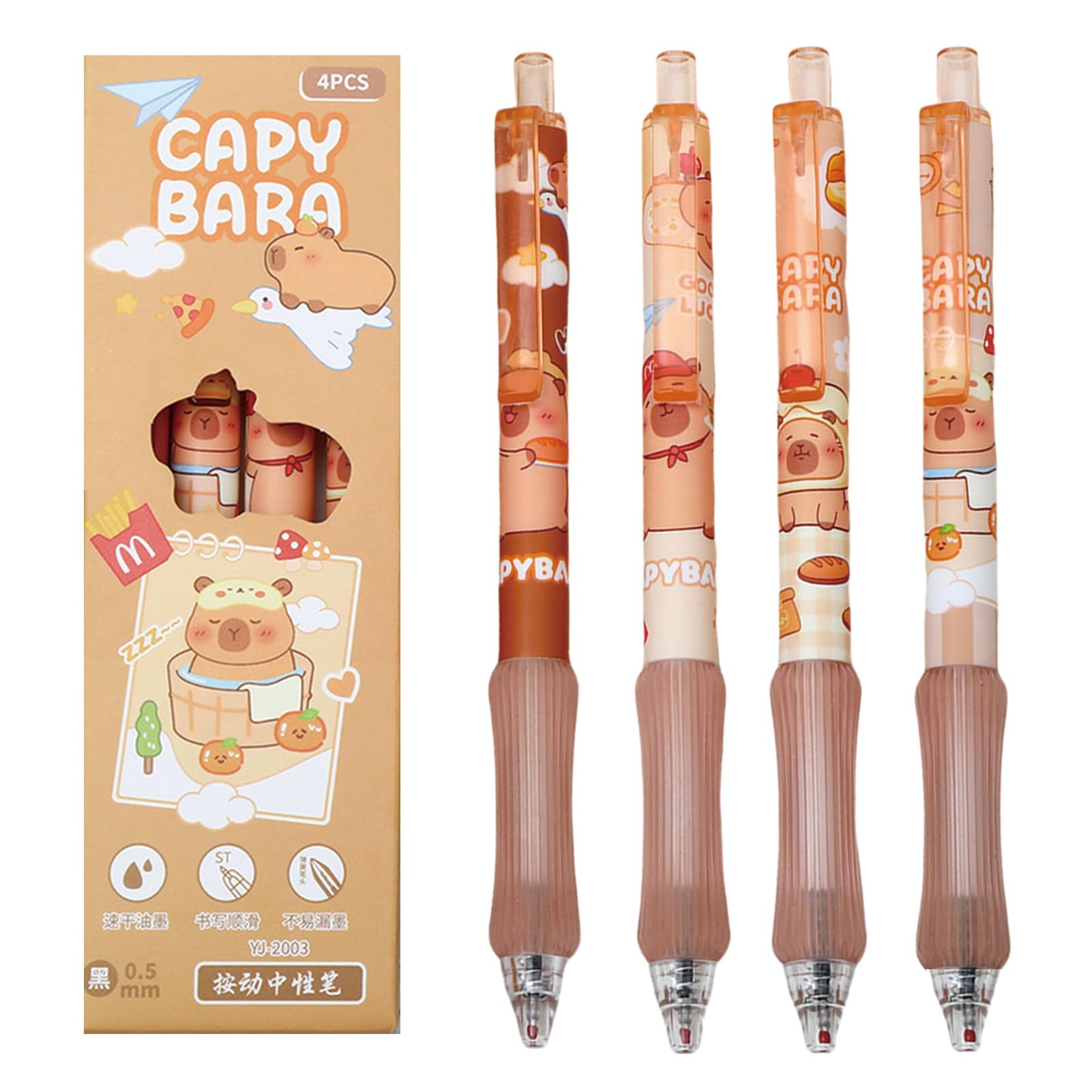 4 Pcs Capyabra Gel Pens Cute Retractable Pens 0 5mm Black Ink Writing Pen Office School Supplies Kawaii
