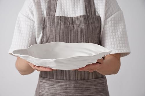 Miniatura 9 de Pampa Bay Cuenco mediano de porcelana para ostras, 11.25 x 7 pulgadas, tono blanco/dorado, apto para horno y lavavajillas