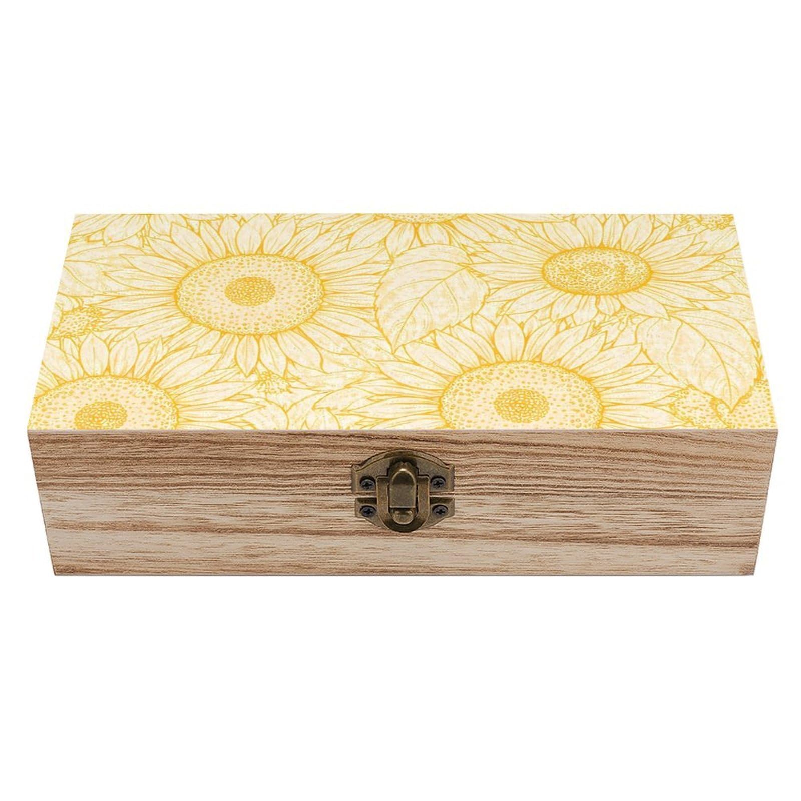HLBSDM Yellow Sunflower Wooden Storage Box