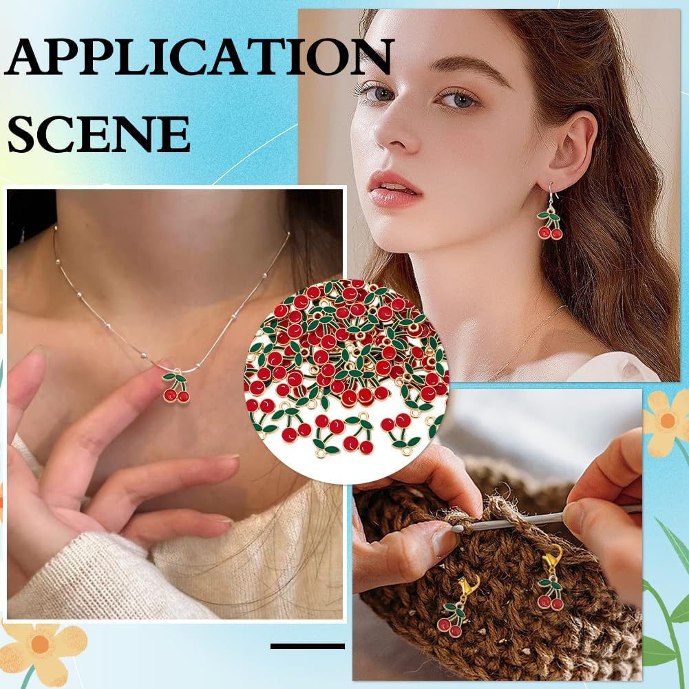 110Pcs Alloy Cherry Charms Enamel Pendants Dangle Charms Red Mini Cherry Cute Fruit Pendants for Earrings Bracelets Necklace Keychains Jewelry Making DIY Crafts Supplies - Image 4