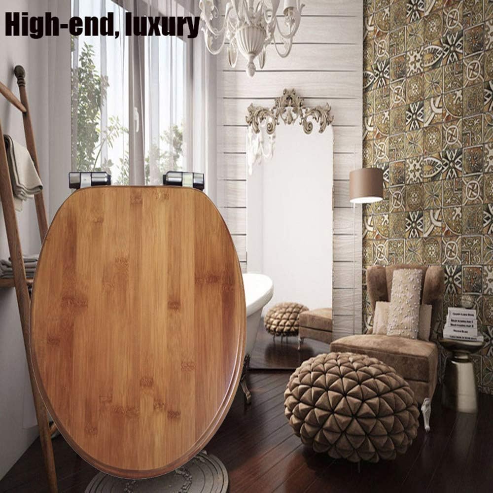 Toilet seat soft close toilet seat Native Impression Toilet Seat Elongated Toilet Lid Cover Slow Close Quiet Lid with Stainless Steel Quick Release Hinges Natural Wood/Bamboo Options/O Type Toilet Sea