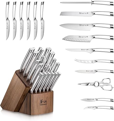 Miniatura 2 de Cangshan N1 Series 1024784 Juego de bloques de cuchillos forjados de acero alemán de 17 piezas, nogal
