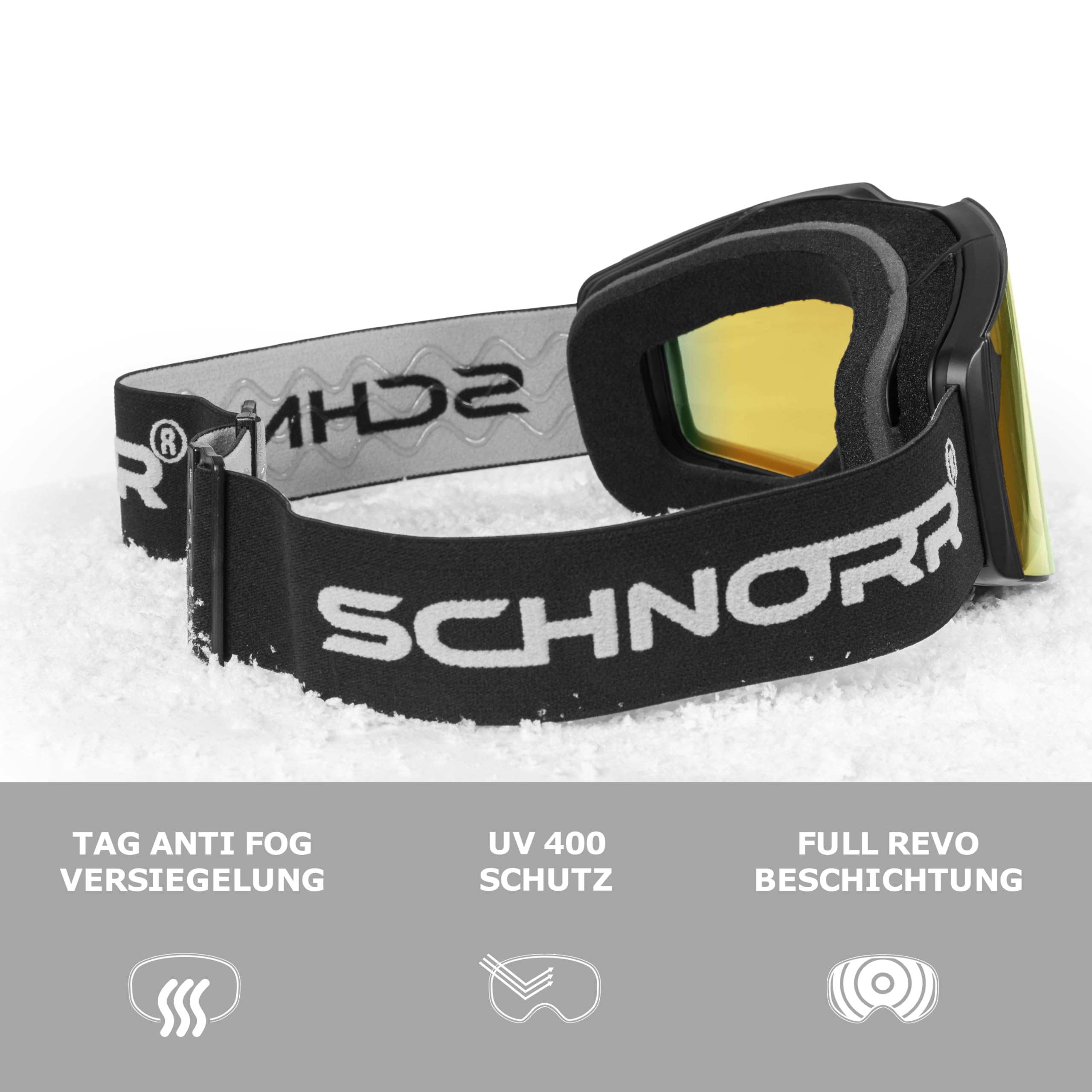 SCHNORR Gogle narciarskie Edge | Full REVO Lens, Anti-Fog, UV400 Protection, 45 mm pasek gogle narciarskie, okulary narciarskie dla kobiet, okulary snowboardowe, złe warunki atmosferyczne, okulary