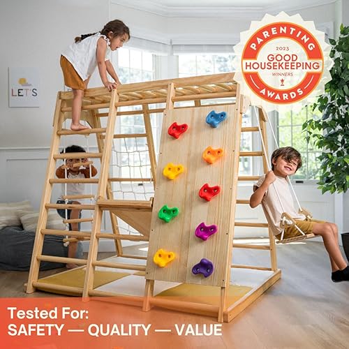Miniatura 14 de Avenlur Magnolia Indoor Playground 7 en 1 Jungle Gym Playset para niños de 2 a 6 años - Tobogán, pared de escalada, escalador de pared de cuerda