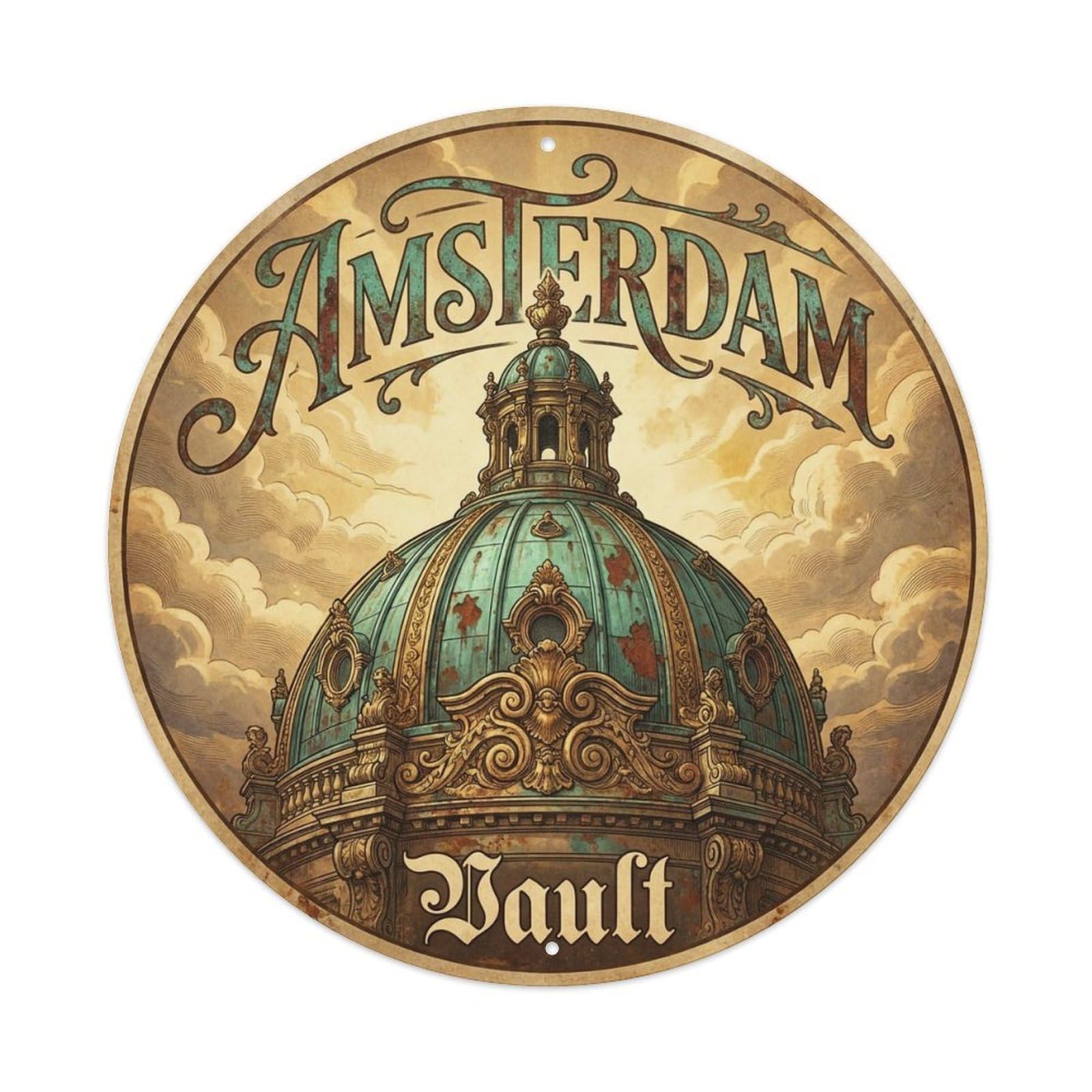 Vintage Travel Amsterdam Netherlands Cupola Metal Tin Sign