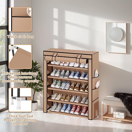 Miniatura 6 de Laiensia Organizador vertical para zapatos de 5 niveles, organizador de almacenamiento de zapatos que ahorra espacio, cubierta no tejida, estante