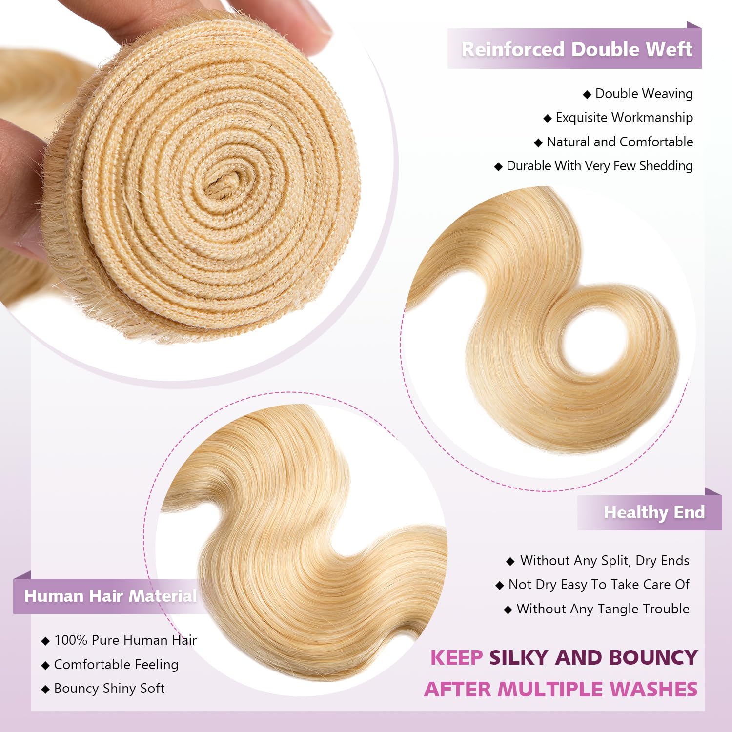 613 Bundles Human Hair Body Wave Single Bundle 20 Inch Blonde Human Hair Bundles 12A Grade 100% Unprocessed Brazilian Virgin Hair Weave 613 Body Wave 100G Machine Double Weft