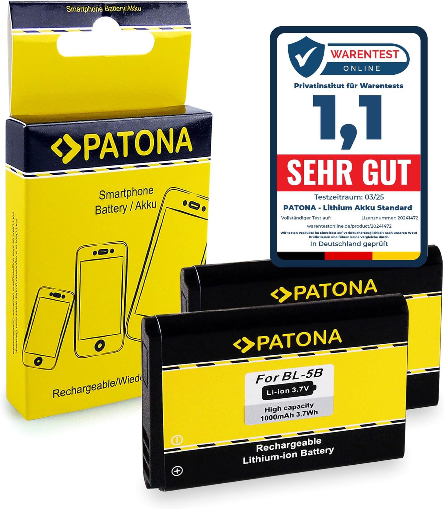 PATONA 2x Battery BL-5B compatible with Nokia 5500 6020 6070 6080 6120 7260 7360