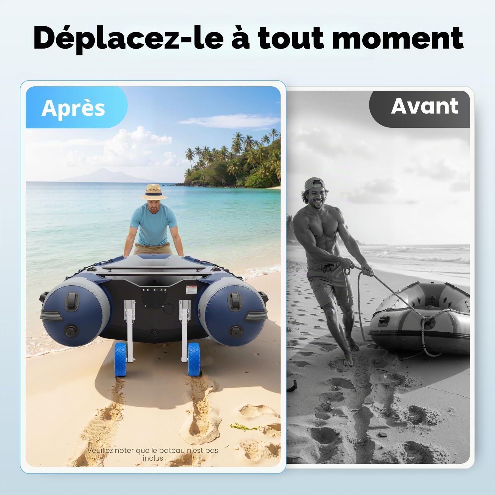 Roues arrière Sliping Roues de transport amovibles en acier inoxydable Roues de bateau Roues de bateau pneumatiques Roues de transport Roues de transport Sliping avec charge de 150 kg pour tous
