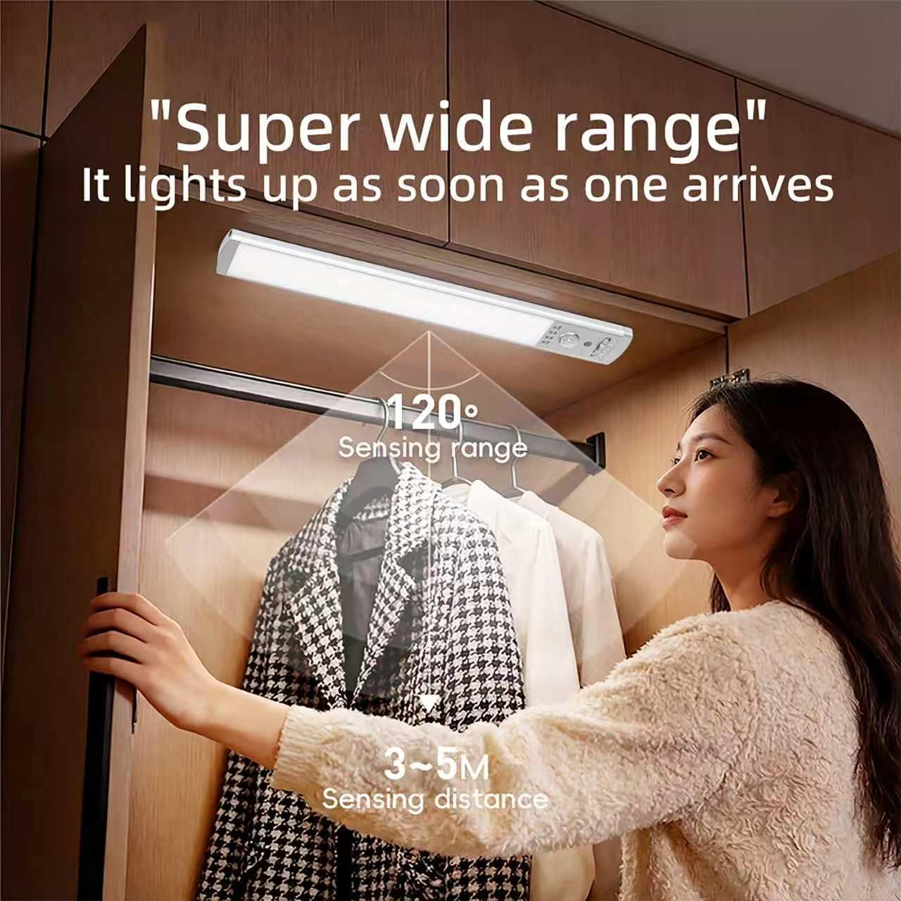 6-Pack Under Cabinet Lights, 1500mAh Rechargeable 52-LED Motion Sensor Light, 10-inch Wireless Magnetic Stick-On Closet Lights, Stepless Dimmable Night Light for Kitchen, Pantry, Wardrobe
