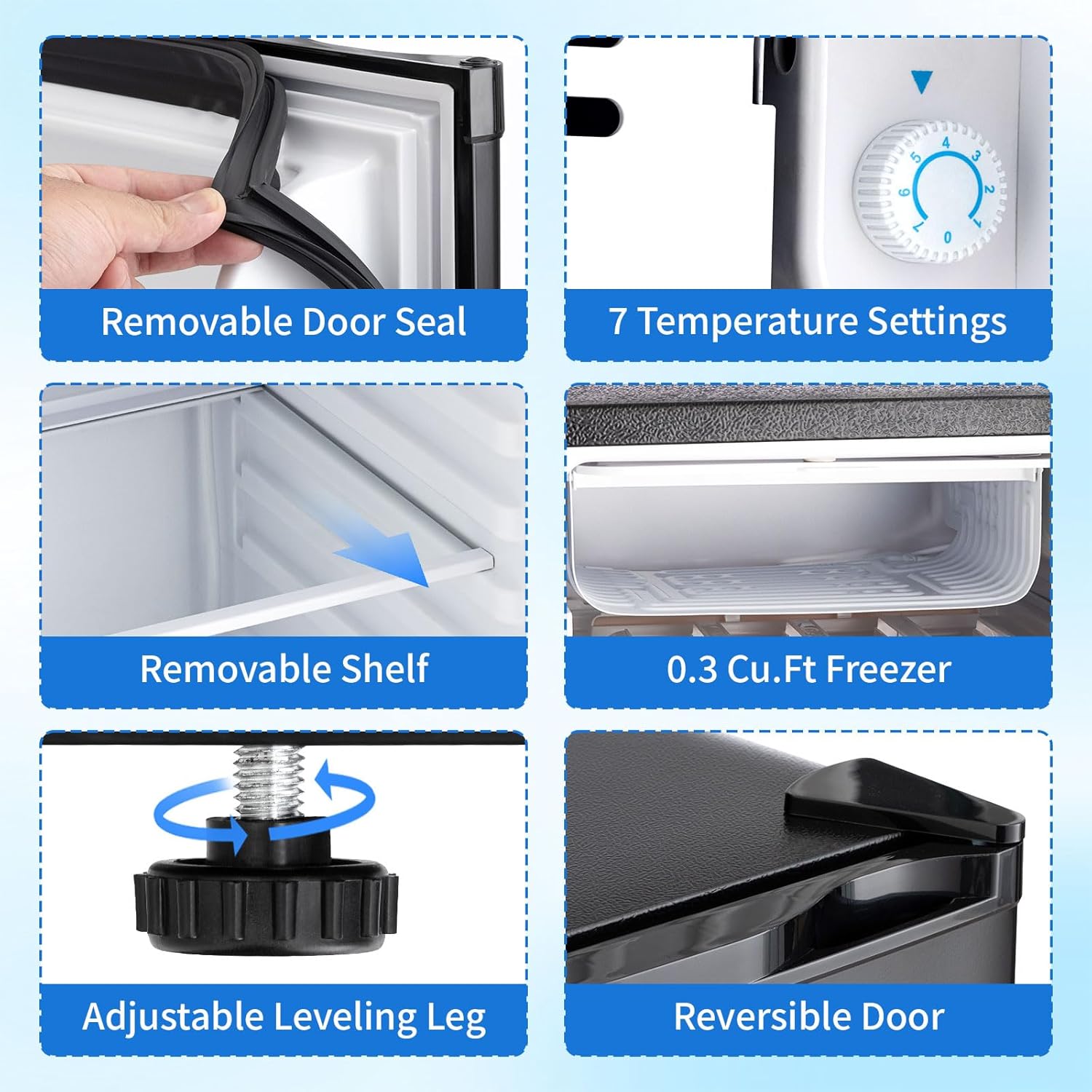 3.2 Cu.Ft Mini Fridge with Freezer, Single Door Compact Refrigerator with 7 Adjustable Thermostat, Small Refrigerator for Dorm, Office, Bedroom, Black