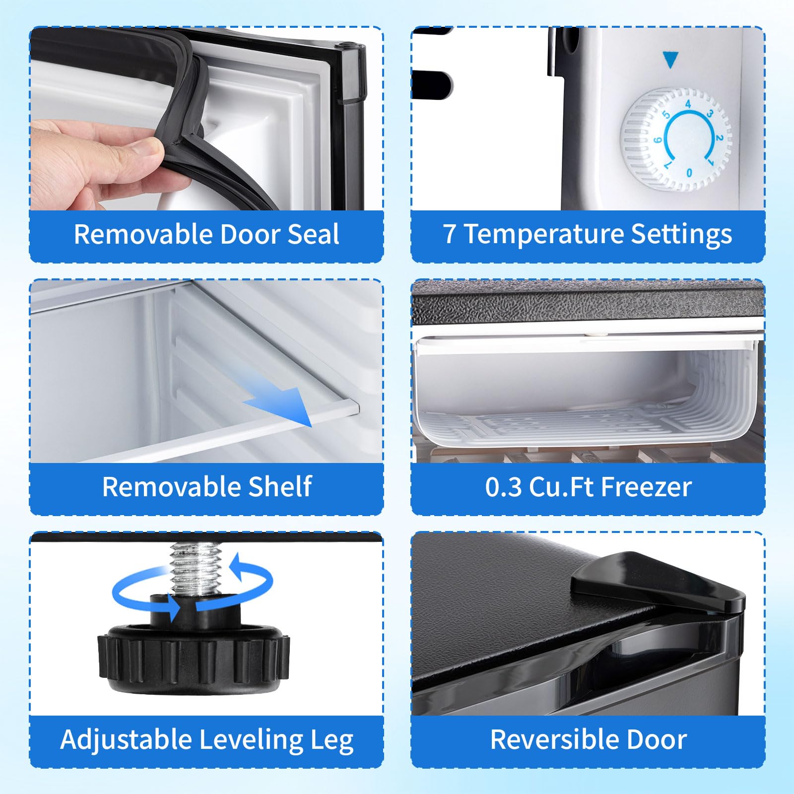 90.8L Mini Fridge with Freezer, Single Door Small Refrigerator, Dorm Fridge with 7 Adjustable Thermostat, Energy Saving, Low Noise, Compact Refrigerator for Office, Bedroom, Dorm, Black - 5