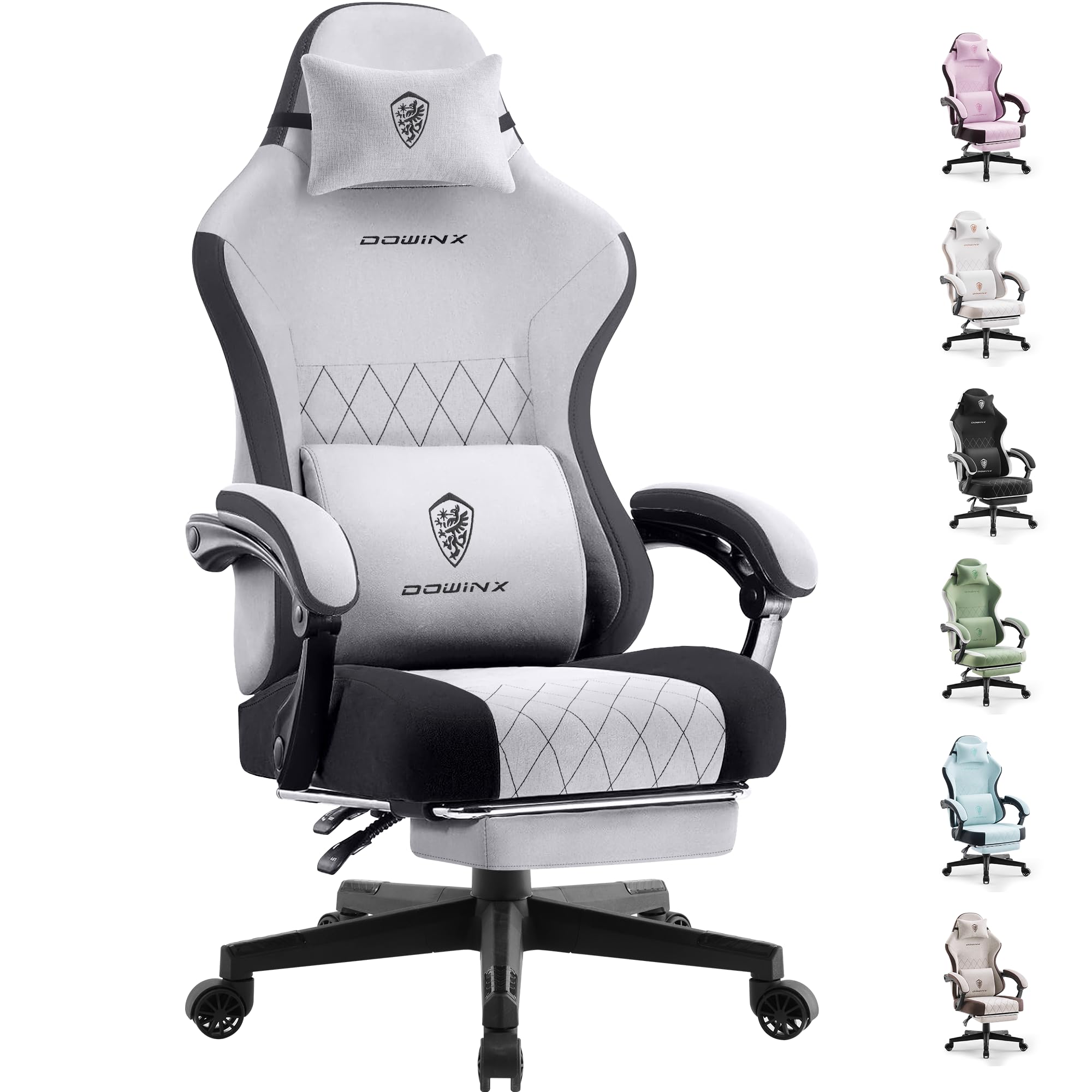 Dowinx Fabric Gaming Chair Ergonomic Computer Chair with Footrest and Pocket Spring Cushion Height Adjustable Video Gamer Chair