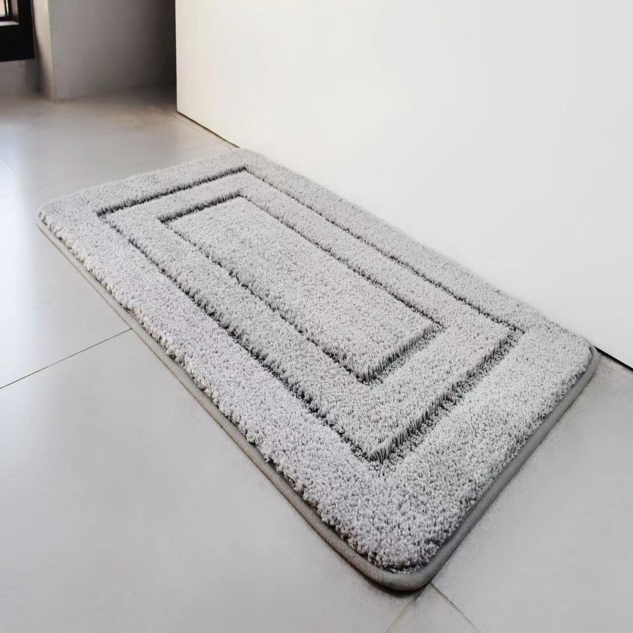 SUYAOVO Bathroom Rugs, Soft and Absorbent Microfiber Bath Rugs, Non-Slip Shaggy Bath Carpet, Machine Wash Dry Bath Mats for Bathroom Floor, Tub and Shower (24" x 16", Grey)