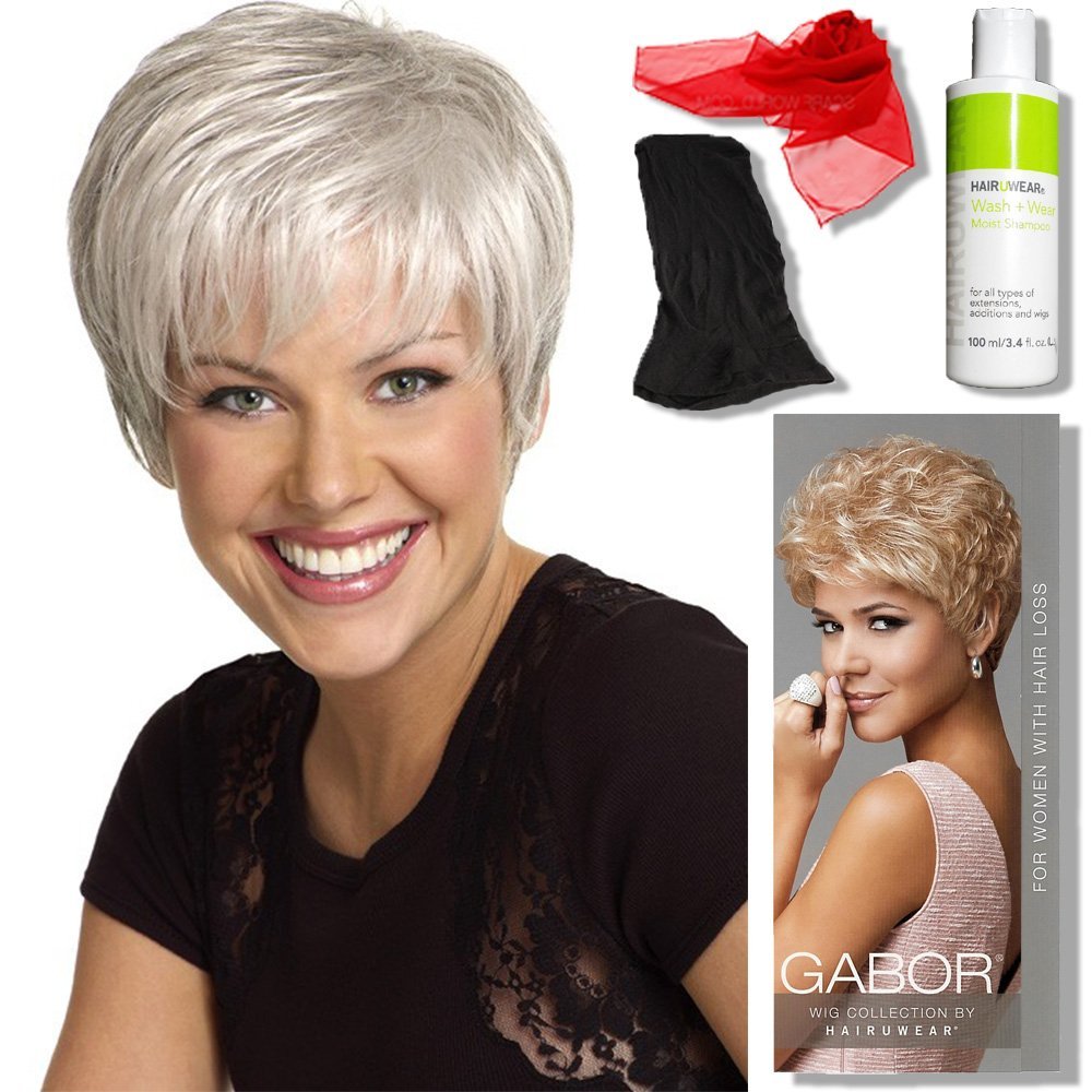 Renew Wig Color G101+ Platinum Mist - Gabor Wigs Short Classic Boy Cut Tapered Layering Personal Fit Capless Flexlite Synthetic Fiber Bundle with MaxWigs Hairloss Booklet