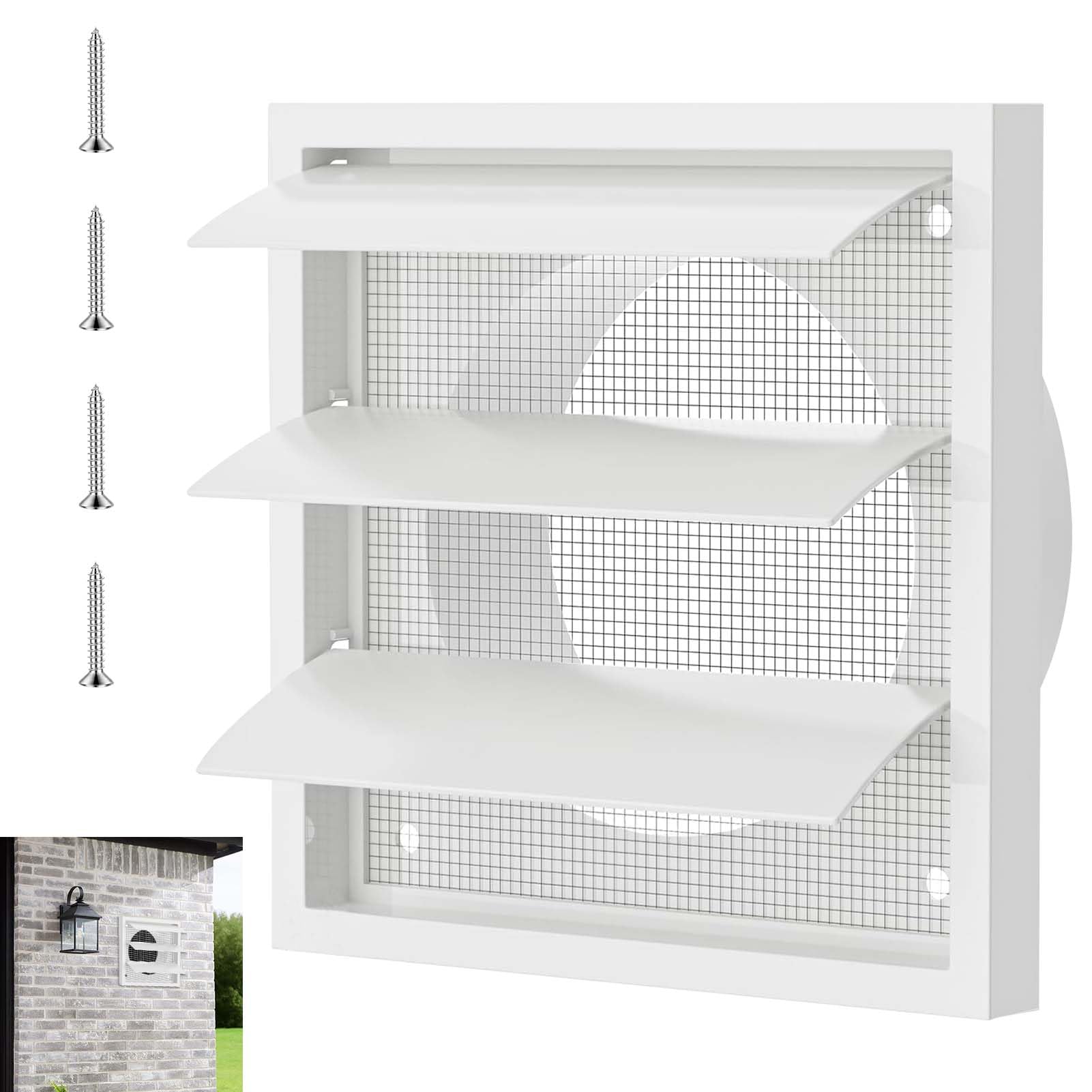 Extractor Fan Vent Cover, 100mm Internal Size Vent Cover, 142mm x 142mm External Size Tumble Dryer Vent Cover, Air Vents, for Tumble Dryer, Extractor Fan, Garage, Bathroom(White, with Flyscreen)