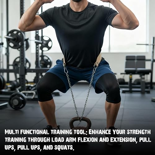 Miniatura 2 de Cinturón de piel de oxido de 34 pulgadas con cadena de acero, cinturón de inmersión de cuero resistente, peso para entrenamiento de fuerza,