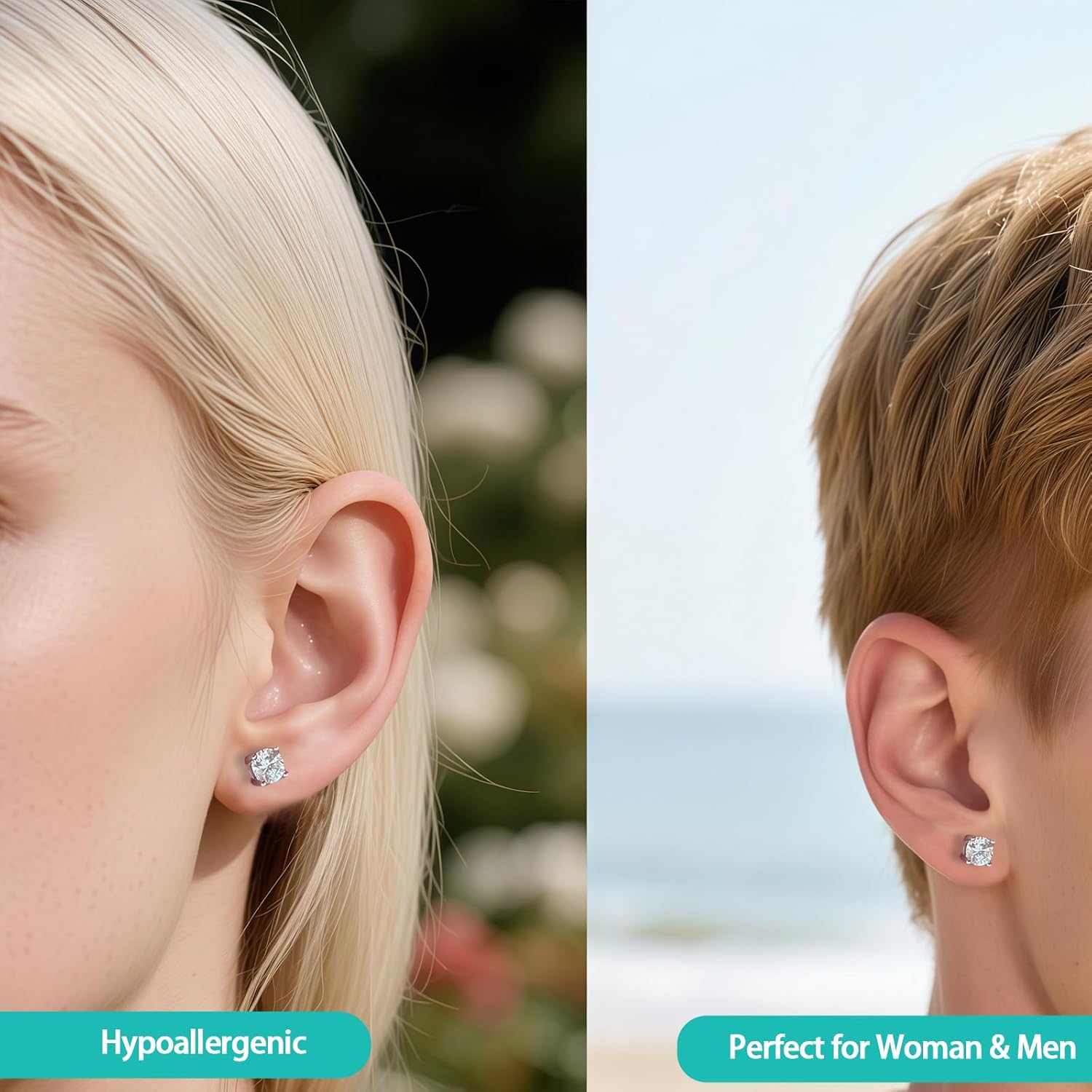 Moissanite Stud Earrings, Lab Created D Color VVS1 Round Cut, 925 Sterling Silver Rhodium-Plated, Jewelry Gifts for Women Men - Image 2