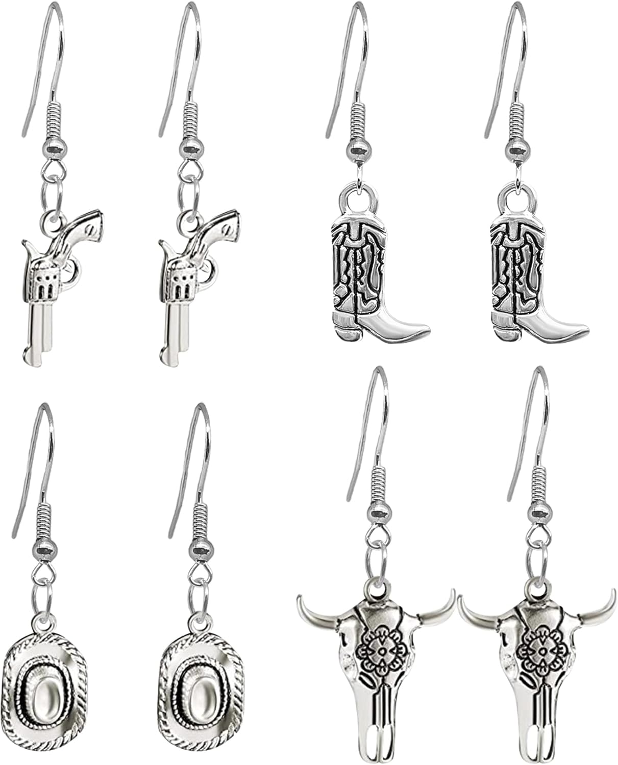 4 Pairs Cowgirl Boot Earrings for Women,Texas Western Cowboy Hat Spur Dangle Drop Earrings Jewelry Gift