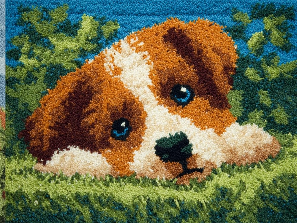 FWRTYCB Latch Hook Kitsdogs On The Grass Pattern 20X15Inch