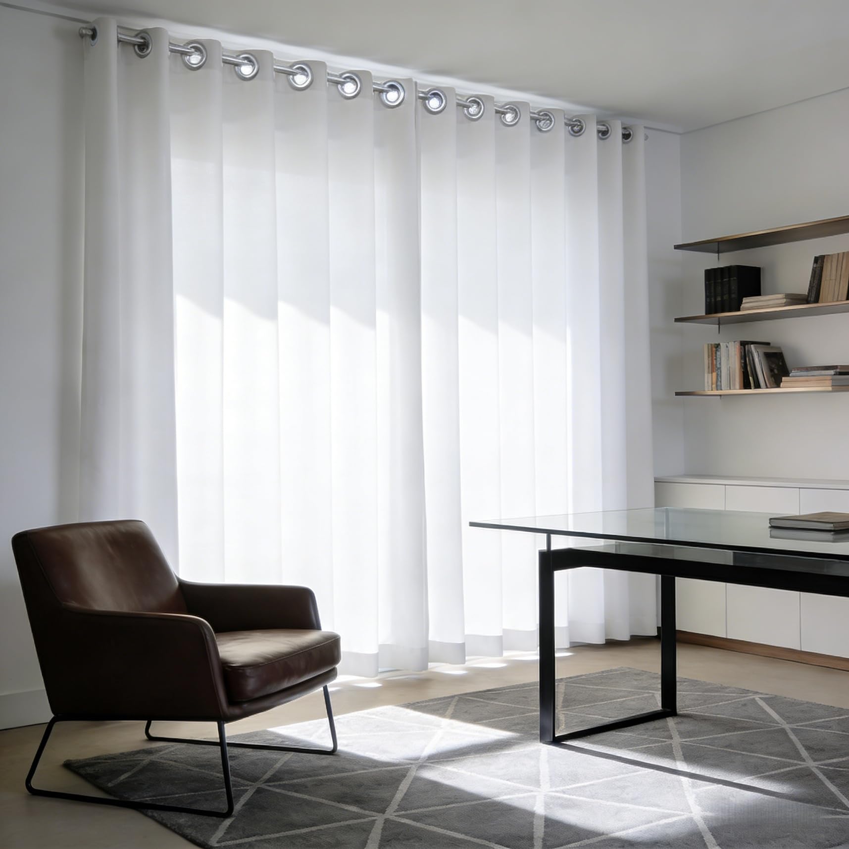 Gardinen Blickdicht Wohnzimmer 110 x 255 cm Blickdicht Kälteschutz Hitzeschutz Transparente Gardine Ösenschal 1Er Set für Schiene, Schlafzimmer, Wohnzimmer, Esszimmer, Weiß