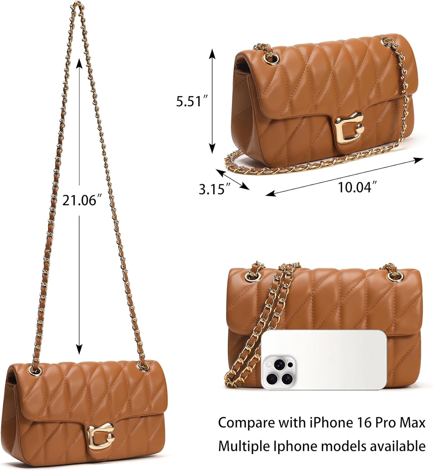 Quilted Crossbody Purse for Women Trendy - Ladies Shoulder Bag Leather Handbag Designer Evening Clutch with Chain Strap - Image 3