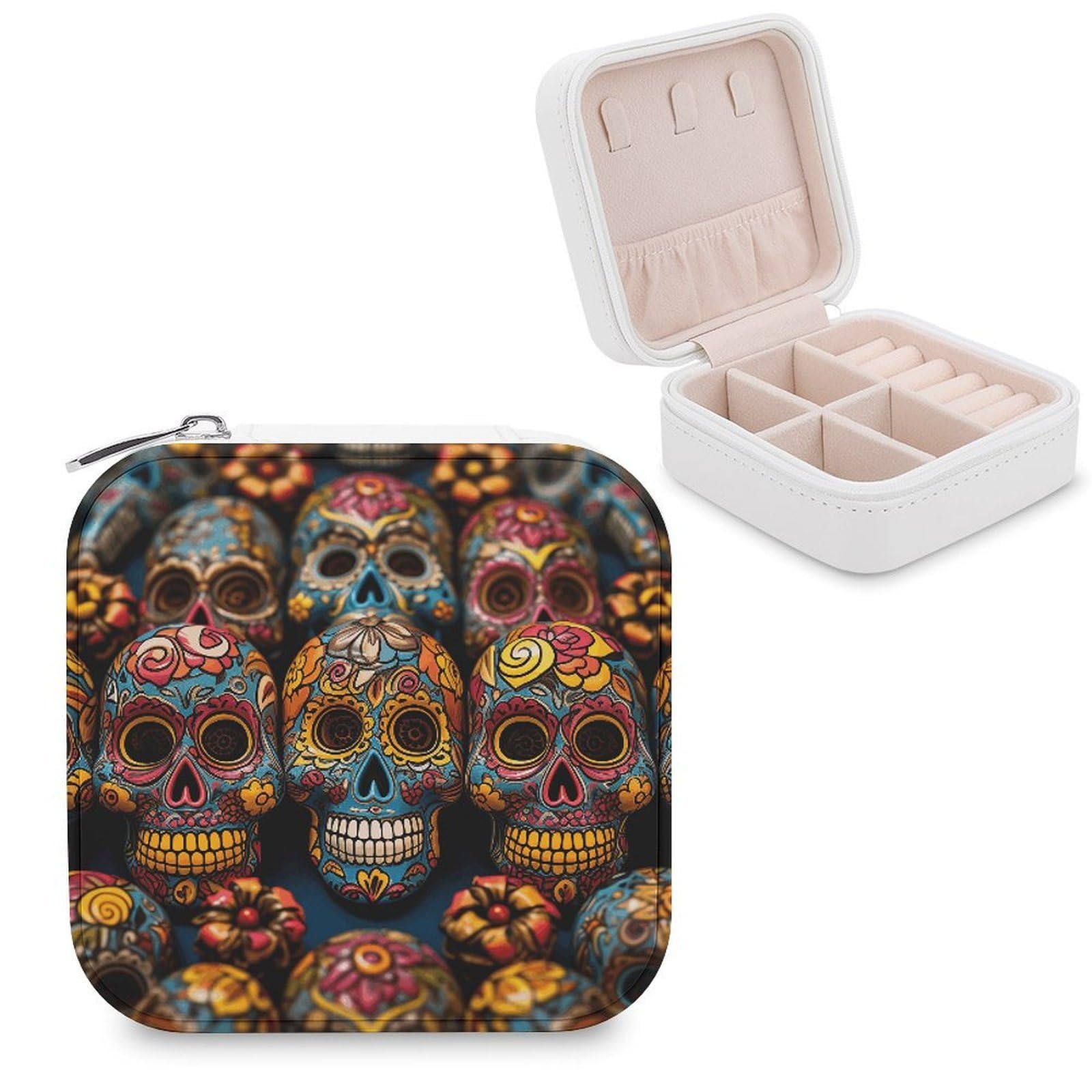 VstaDank Colorful Sugar Skulls Jewelry Box for Women Custom Travel Jewelry Case Personalized Travel Jewelry Boxes Small Portable Jewelry Organizer Box for Rings Necklaces Bracelets Earring