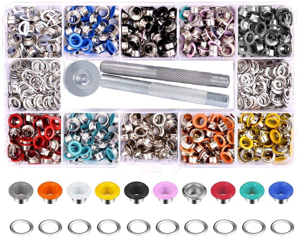 Yakamoz 300 Set 6mm 1/4 Inch Multi-Color Grommets Kit Metal Eyelets Set with Installation Tool for DIY Project Craft Clothes Shoes for Shoes Clothes