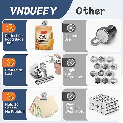 Miniatura 9 de VNDUEEY Paquete de 6 imanes plateados para refrigerador, clips magnéticos para pizarra blanca, clips magnéticos resistentes, clips con imanes