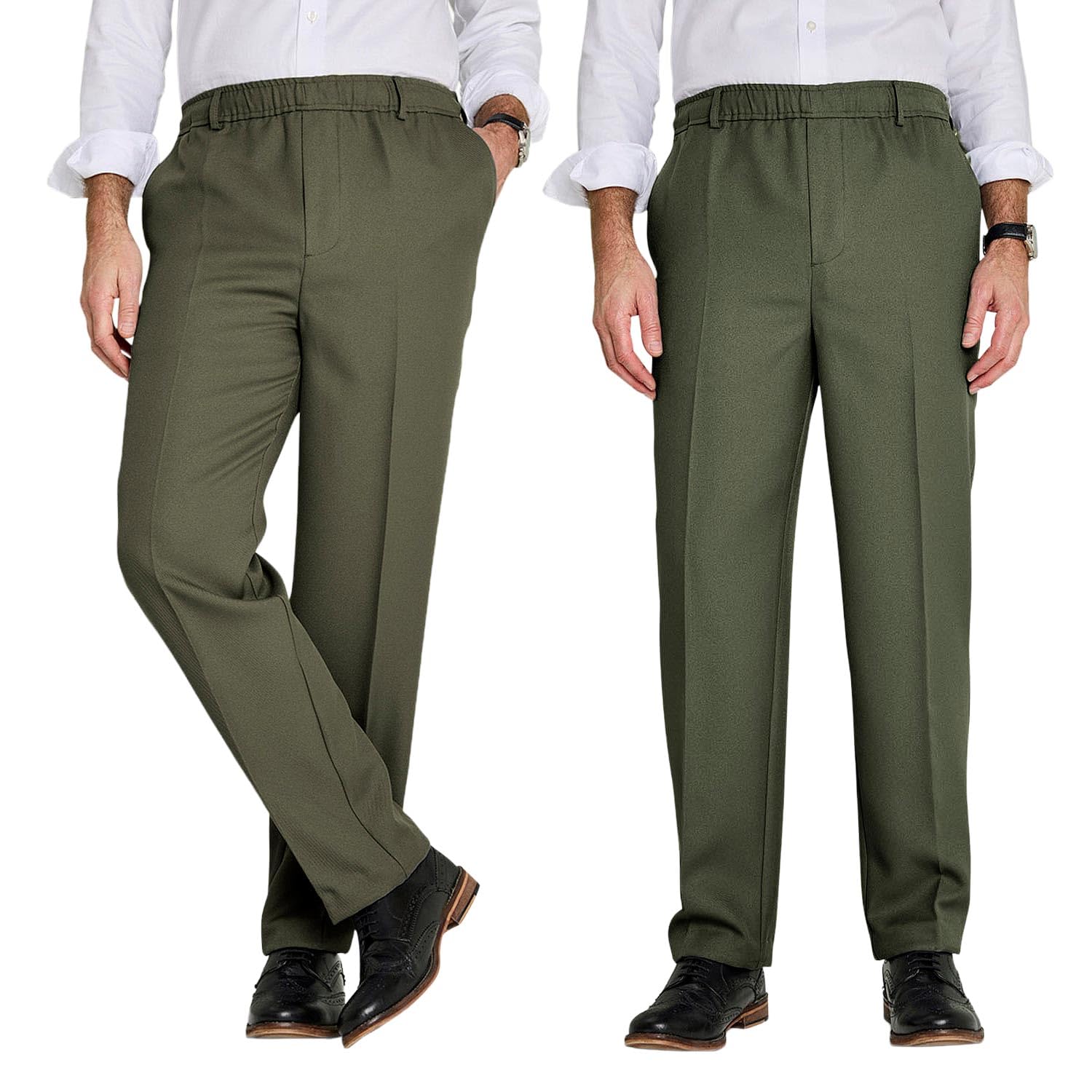 Chums Men's Pack of 2 Elasticated Waist Pull-On Trousers with Drawcord Lovat 32W / 29L