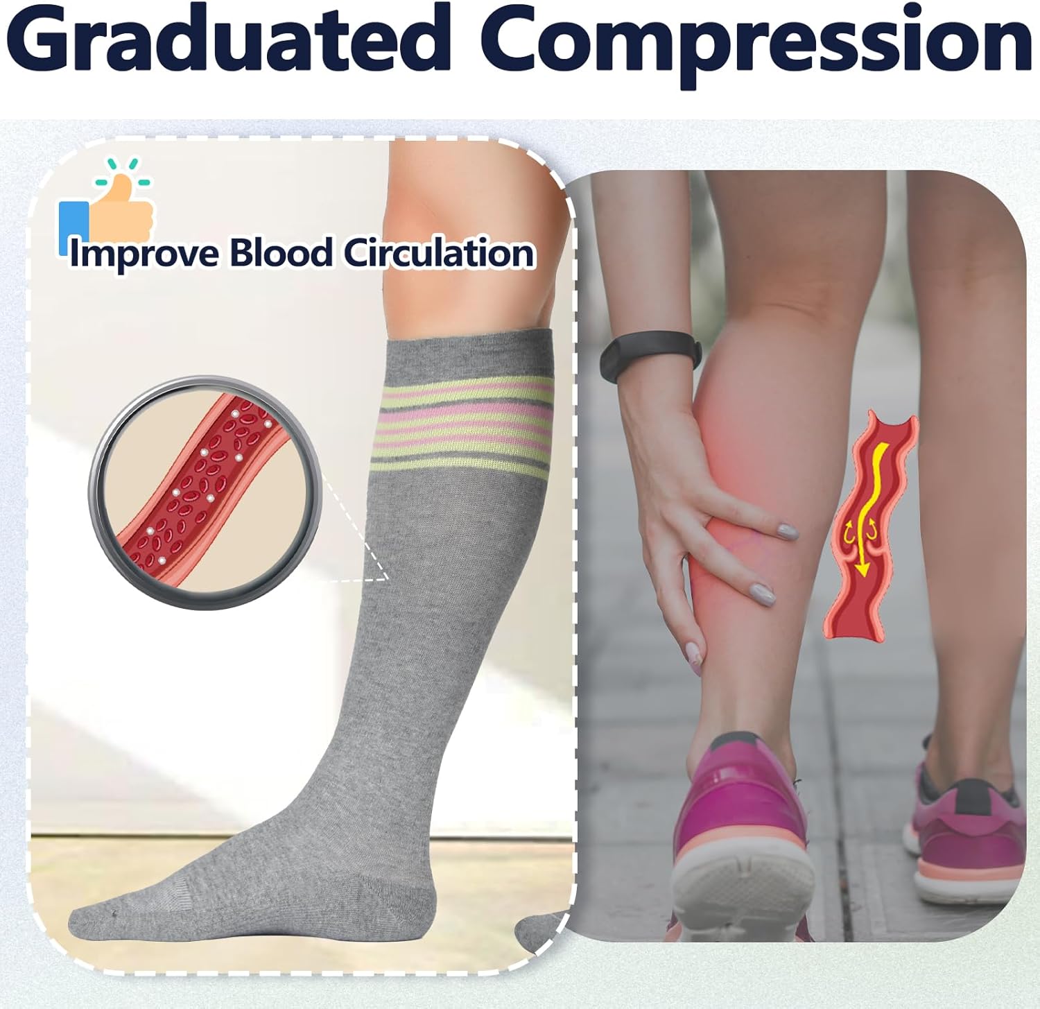 +MD Cotton Compression Socks for Women and Men 4/6 Pairs 15-20 mmHg Knee High Socks for Sports Travel Nurse Edema - Image 3