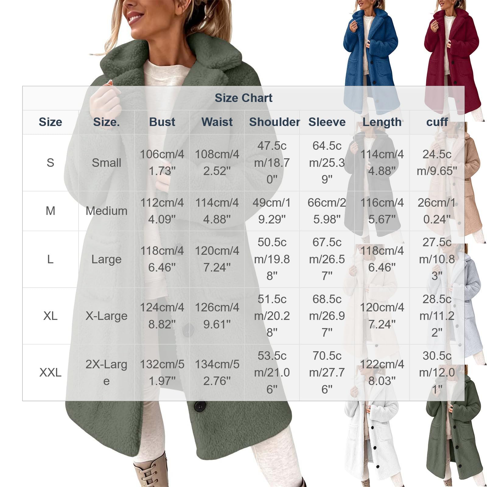 Teddymantel Damen Lang Wintermantel Teddy‑Fleece Mantel Warm